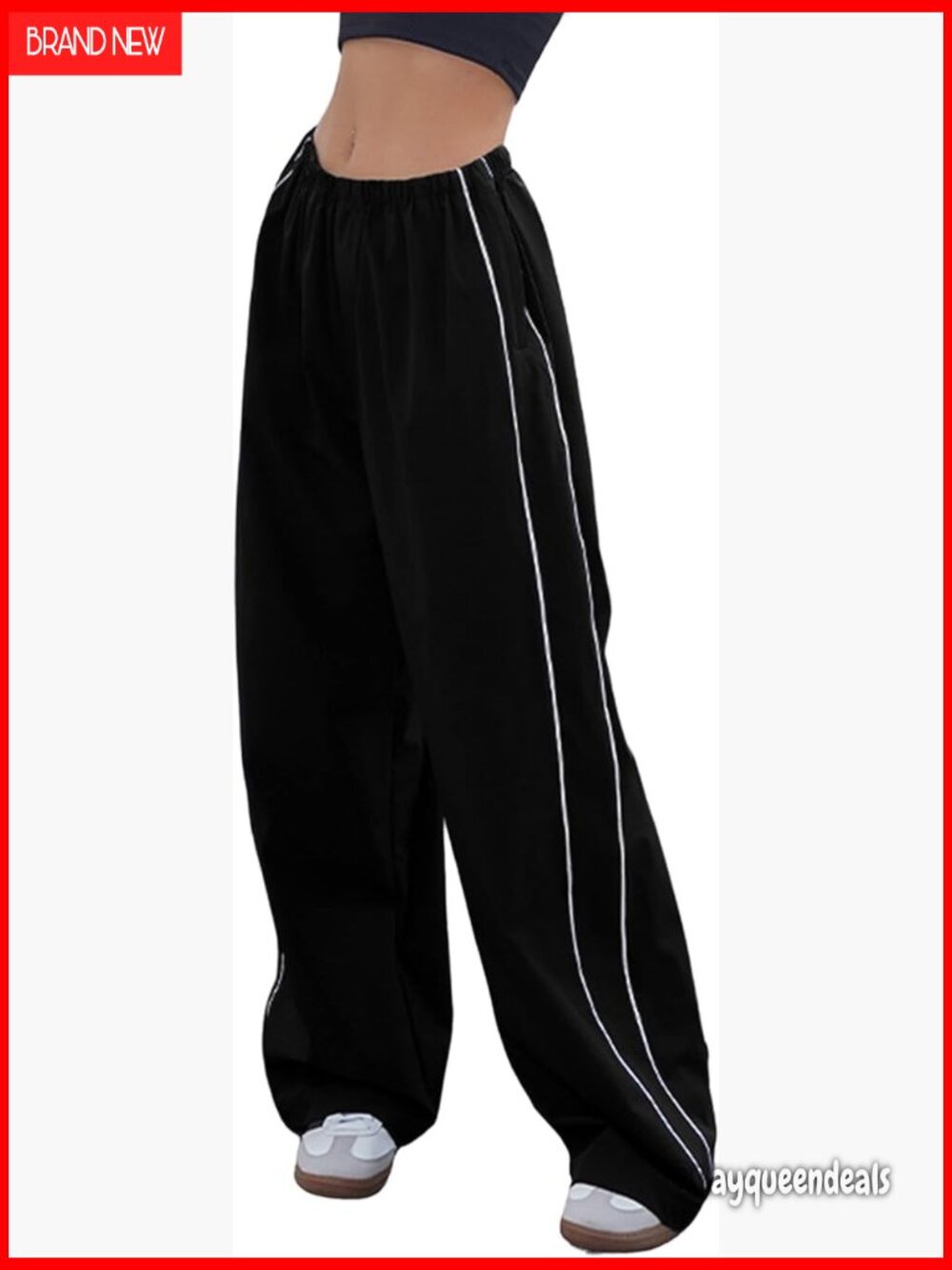 Baggy Y2K Parachute Track Pants High Waist Elastic Waist Cuffed Hem - Picture 1 of 7